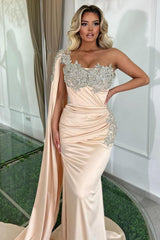Dreamyannie Mermaid One Shoulder Beading Sleeveless Formal Dress