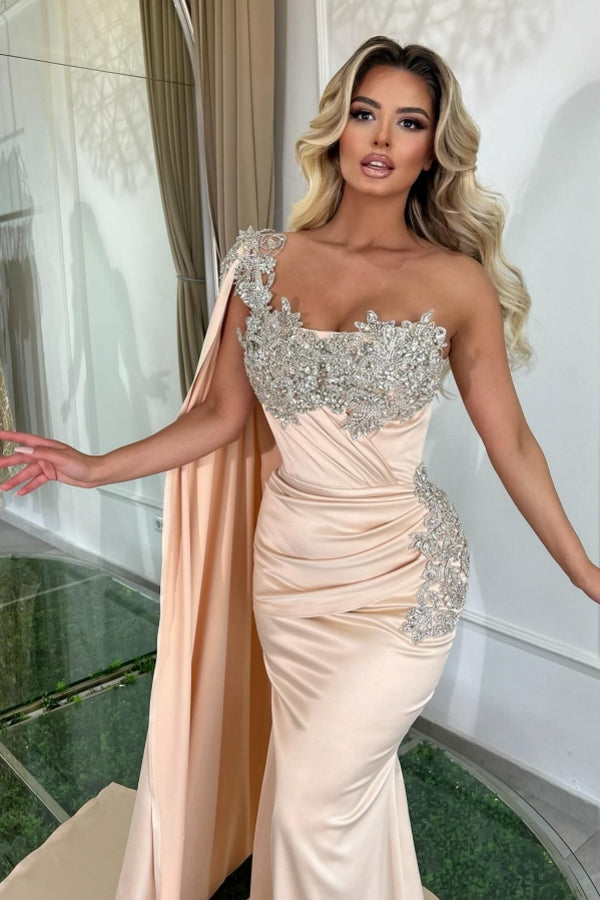 Dreamyannie Mermaid One Shoulder Beading Sleeveless Formal Dress