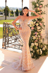 Dreamyannie Mermaid Prom Dress Spaghetti Straps Lace Beading Sleeveless Formal Dress