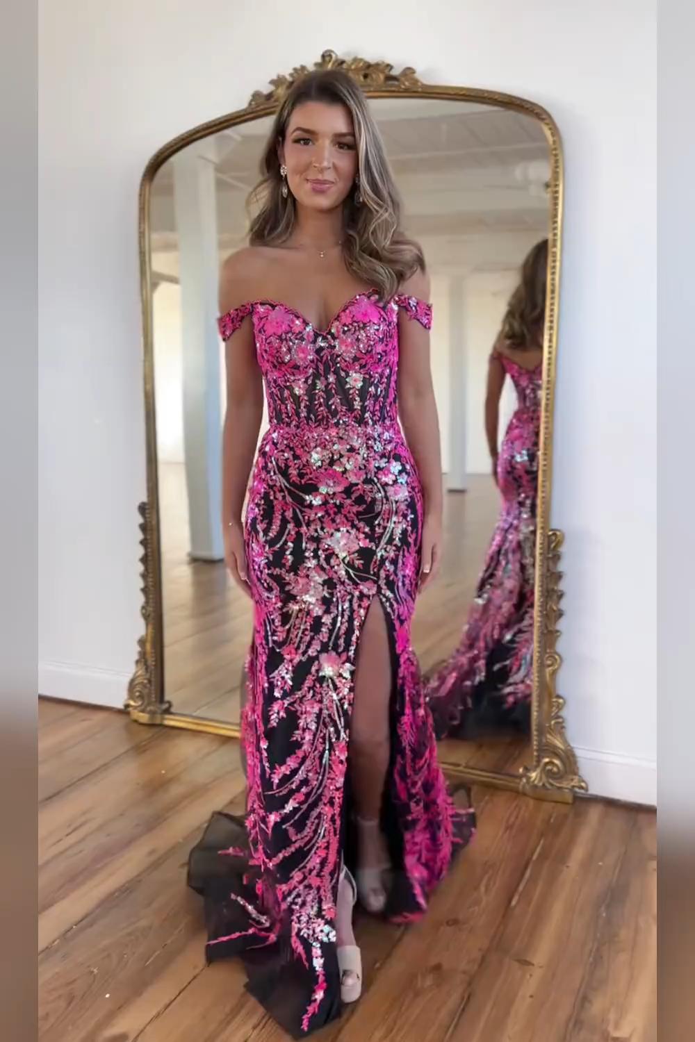 Dreamyannie Mermaid Red Prom Dress Long Appliqued Formal Dress With Slit