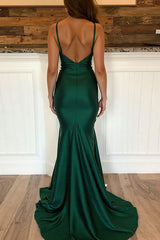 Dreamyannie Mermaid V-Neck Dark Green Prom Dress Long Formal Dress