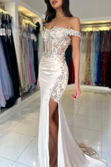 Dreamyannie Mermaid Wedding Dress Lace Off The Shoulder Sleeveless Formal Dress With Slit