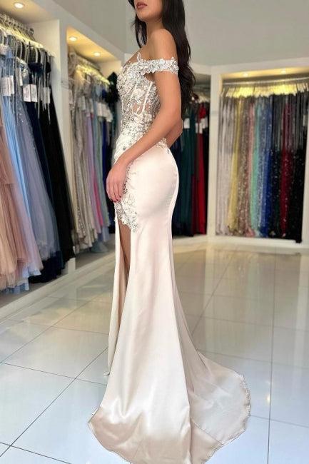 Dreamyannie Mermaid Wedding Dress Lace Off The Shoulder Sleeveless Formal Dress With Slit
