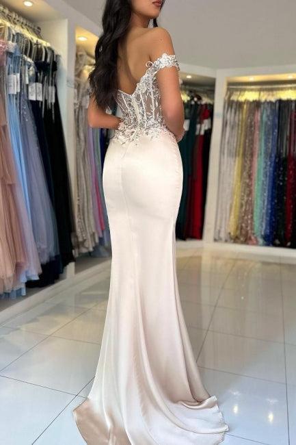 Dreamyannie Mermaid Wedding Dress Lace Off The Shoulder Sleeveless Formal Dress With Slit