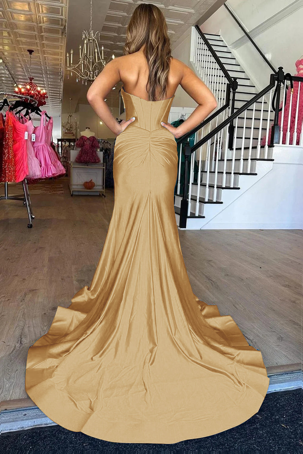 Dreamyannie Mermaid Yellow Prom Dress Sweetheart Long Formal Dress With Slit