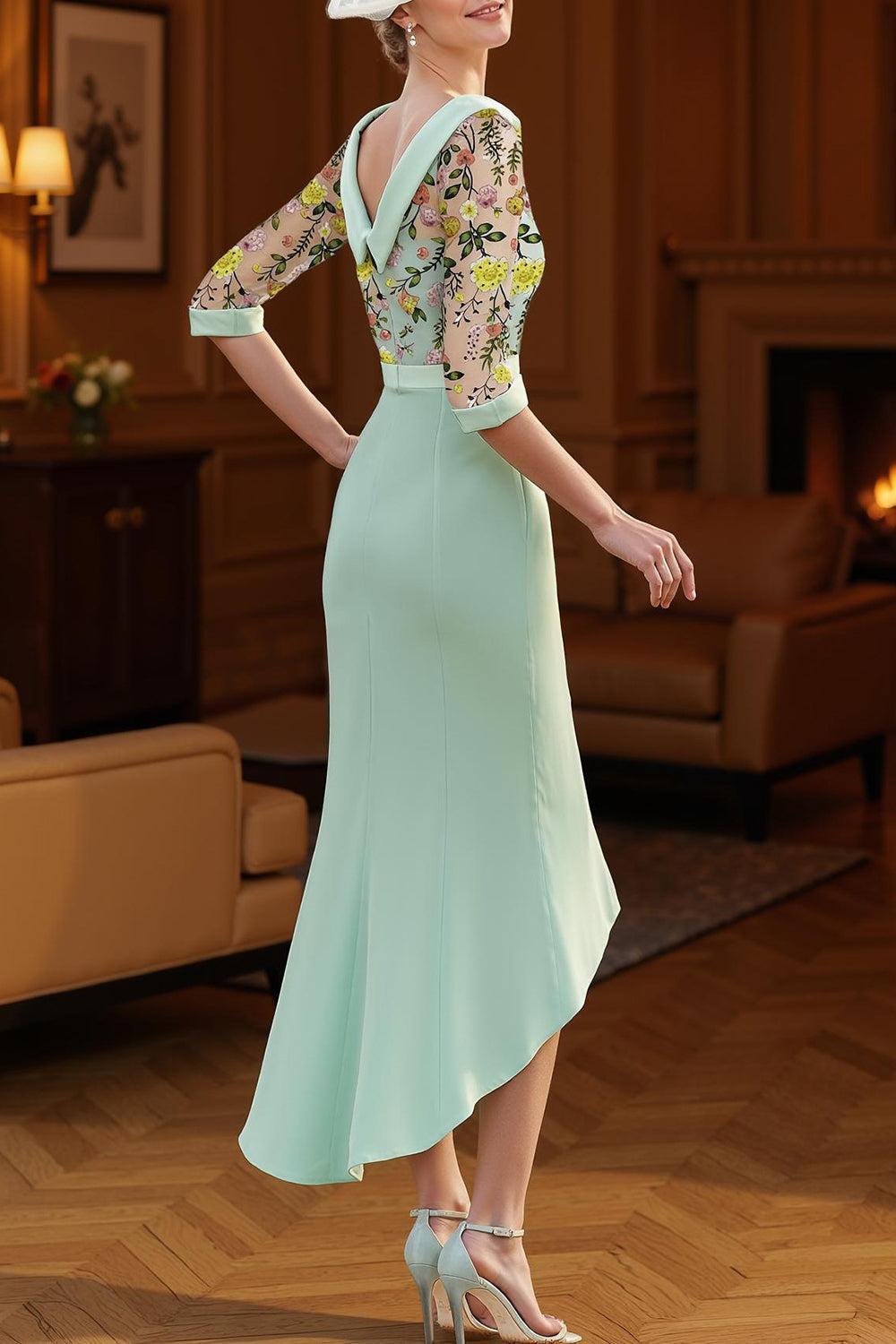 Dreamyannie Mint Floral Mermaid Tea Length Mother Of The Bride Dress With Lace