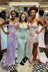 Dreamyannie Mint Prom Dress Mermaid Long Lace Formal Dress With Slit