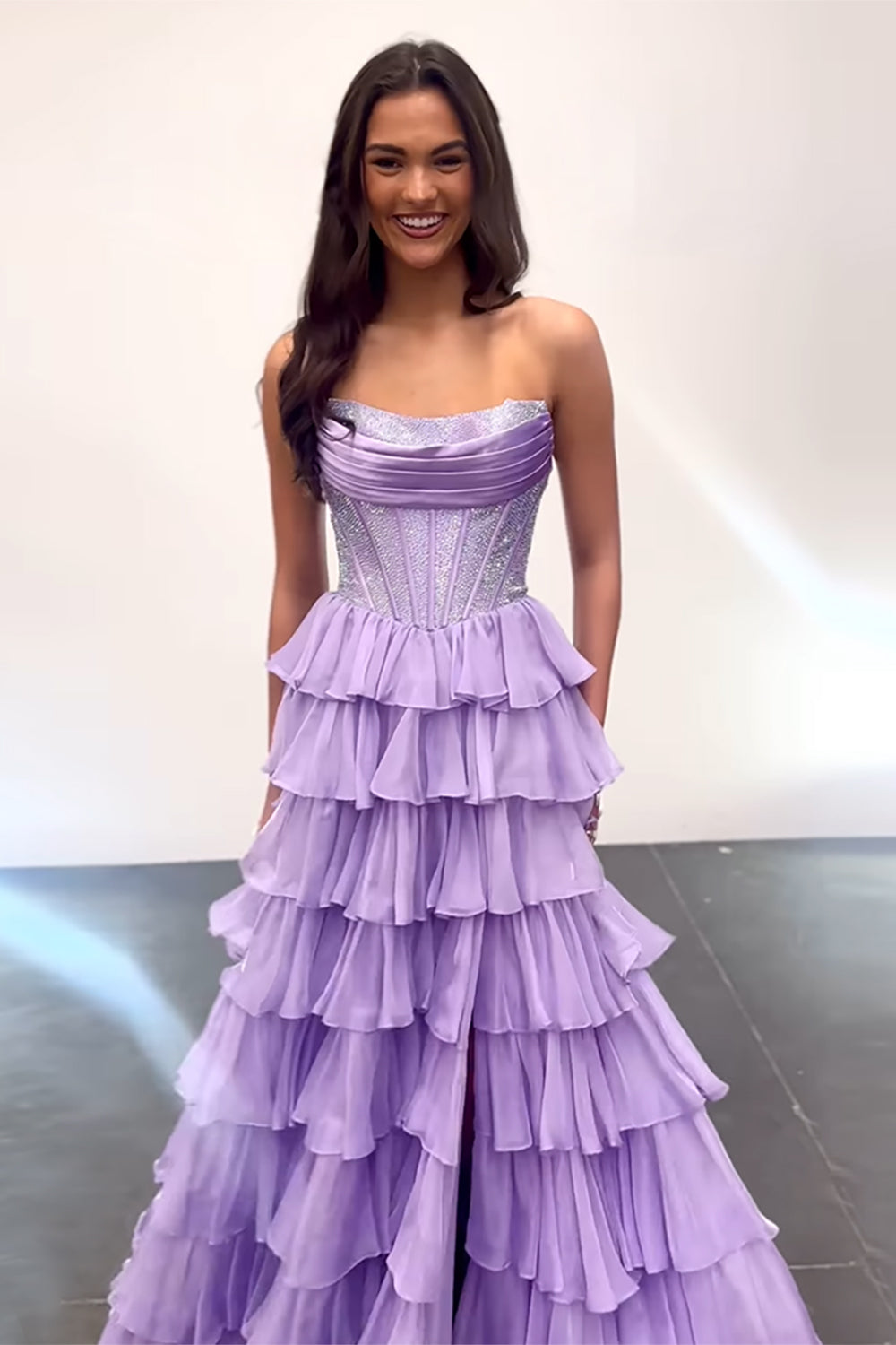 Dreamyannie Navy Prom Dress A Line Strapless Corset Long Chiffon Formal Dress