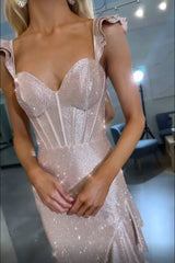 Dreamyannie Navy Prom Dress Mermaid Corset Asymmetrical Formal Dress With Ruffles