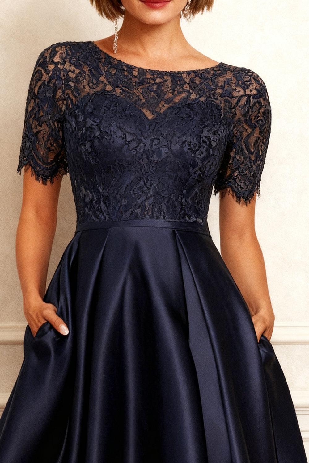 Dreamyannie Navy Satin Boat Neck A Line High Low Mother Of The Bride D
