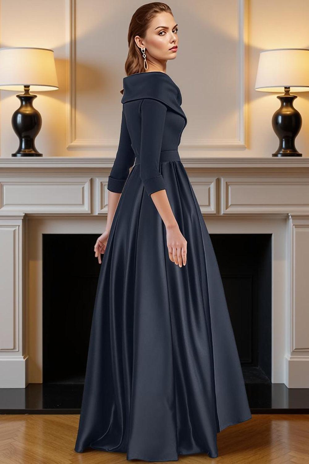 Dreamyannie Navy V Neck A Line High Low Mother Of The Bride Dress With Pockets