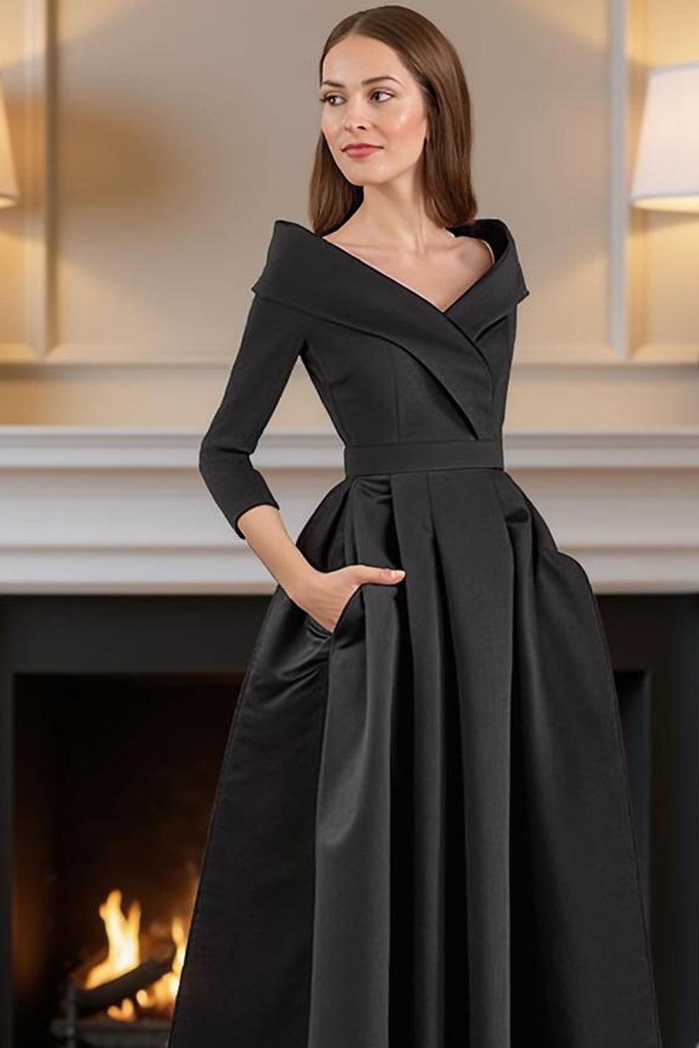 Dreamyannie Navy V Neck A Line High Low Mother Of The Bride Dress With Pockets