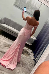 Dreamyannie Off The Shoulder Blush Prom Dress Mermaid Corset Floor Length Formal Dress With Appliques