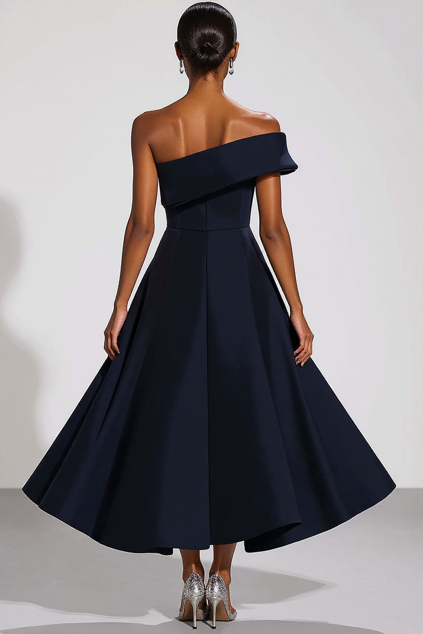 Dreamyannie Off The Shoulder Navy Wedding Guest Dress A Line Long Formal Dress
