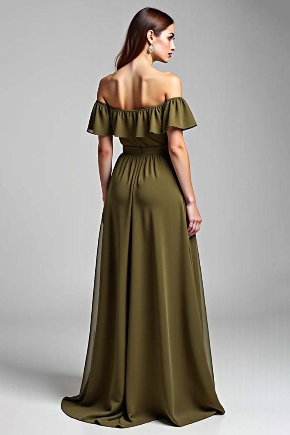Dreamyannie Olive Wedding Guest Dress Chiffon A Line Long Formal Dress With Ruffles