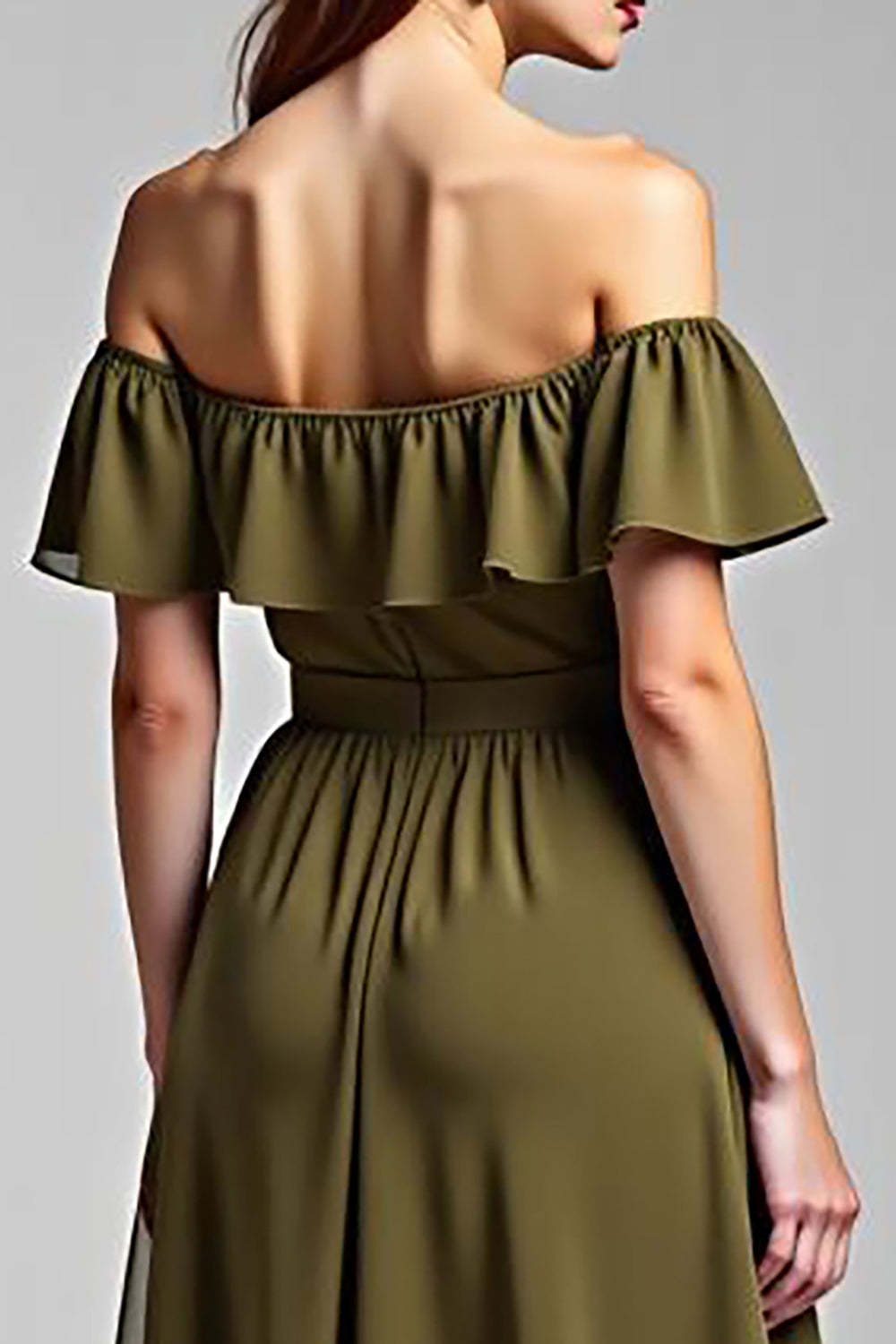 Dreamyannie Olive Wedding Guest Dress Chiffon A Line Long Formal Dress With Ruffles