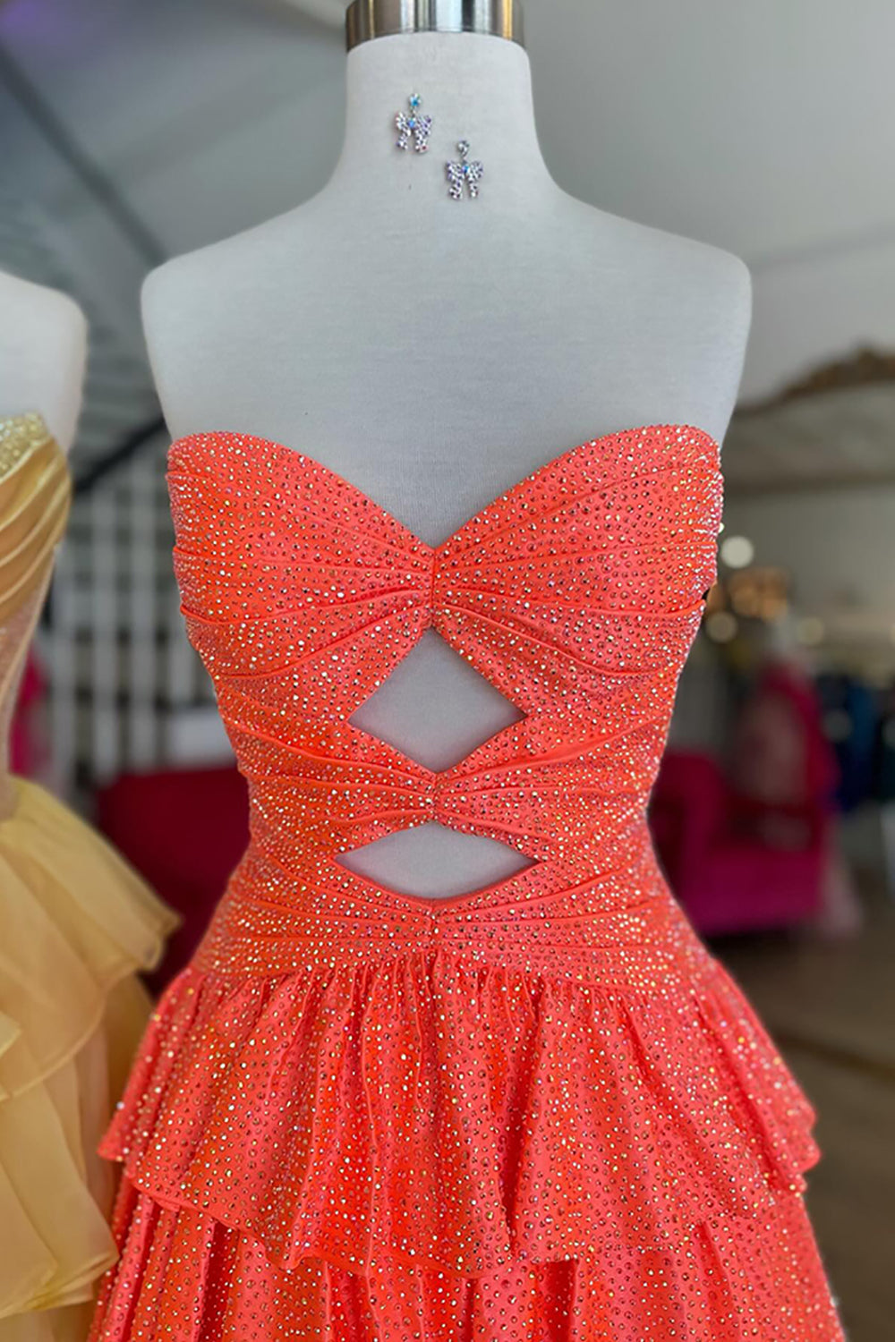 Dreamyannie Orange A Line Homecoming Dresses Tiered Short Cocktail Dresses With Beading
