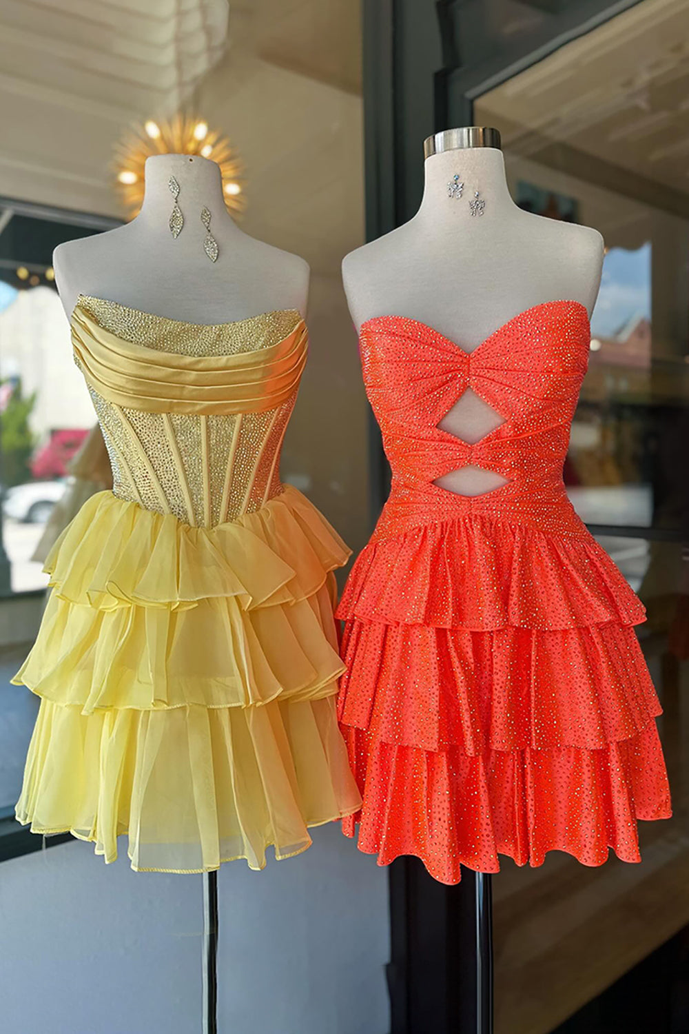 Dreamyannie Orange A Line Homecoming Dresses Tiered Short Cocktail Dresses With Beading