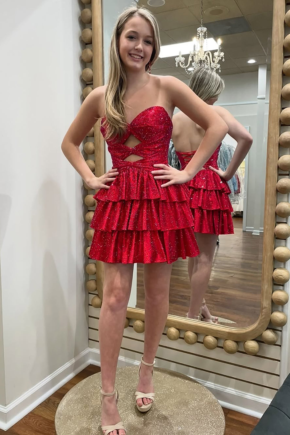 Dreamyannie Orange A Line Homecoming Dresses Tiered Short Cocktail Dresses With Beading