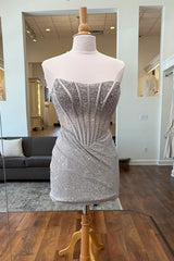 Dreamyannie Orange Corset Tight Homecoming Dresses Beaded Strapless Short Cocktail Dresses