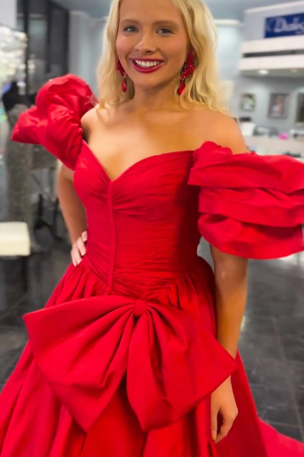 Dreamyannie Orange Prom Dress A-Line Off The Shoulder Ruffles Long Formal Dress With Slit