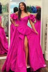 Dreamyannie Orange Prom Dress A-Line Off The Shoulder Ruffles Long Formal Dress With Slit