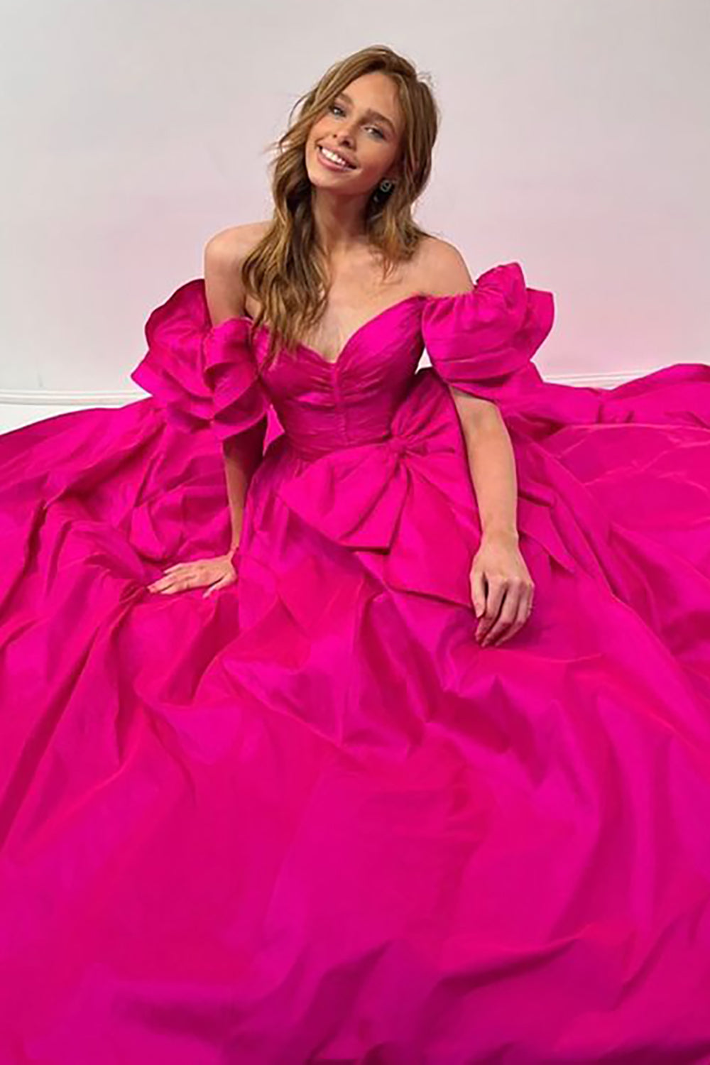 Dreamyannie Orange Prom Dress A-Line Off The Shoulder Ruffles Long Formal Dress With Slit