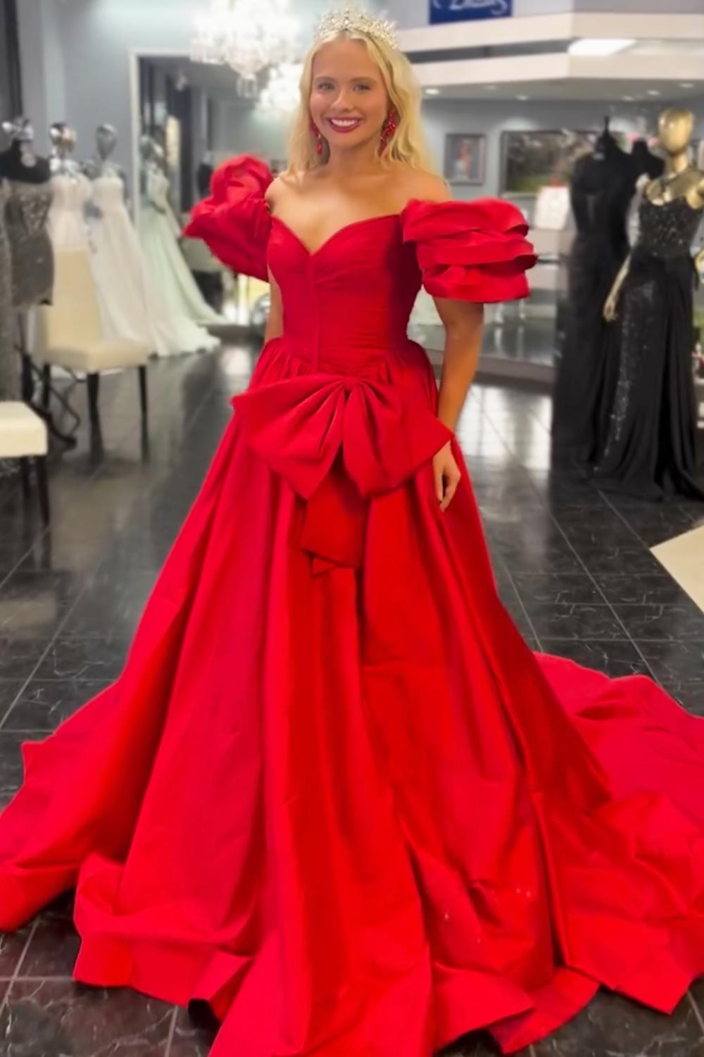 Dreamyannie Orange Prom Dress A-Line Off The Shoulder Ruffles Long Formal Dress With Slit