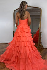 Dreamyannie Orange Prom Dress A Line Sweetheart Long Formal Dress With Ruffles