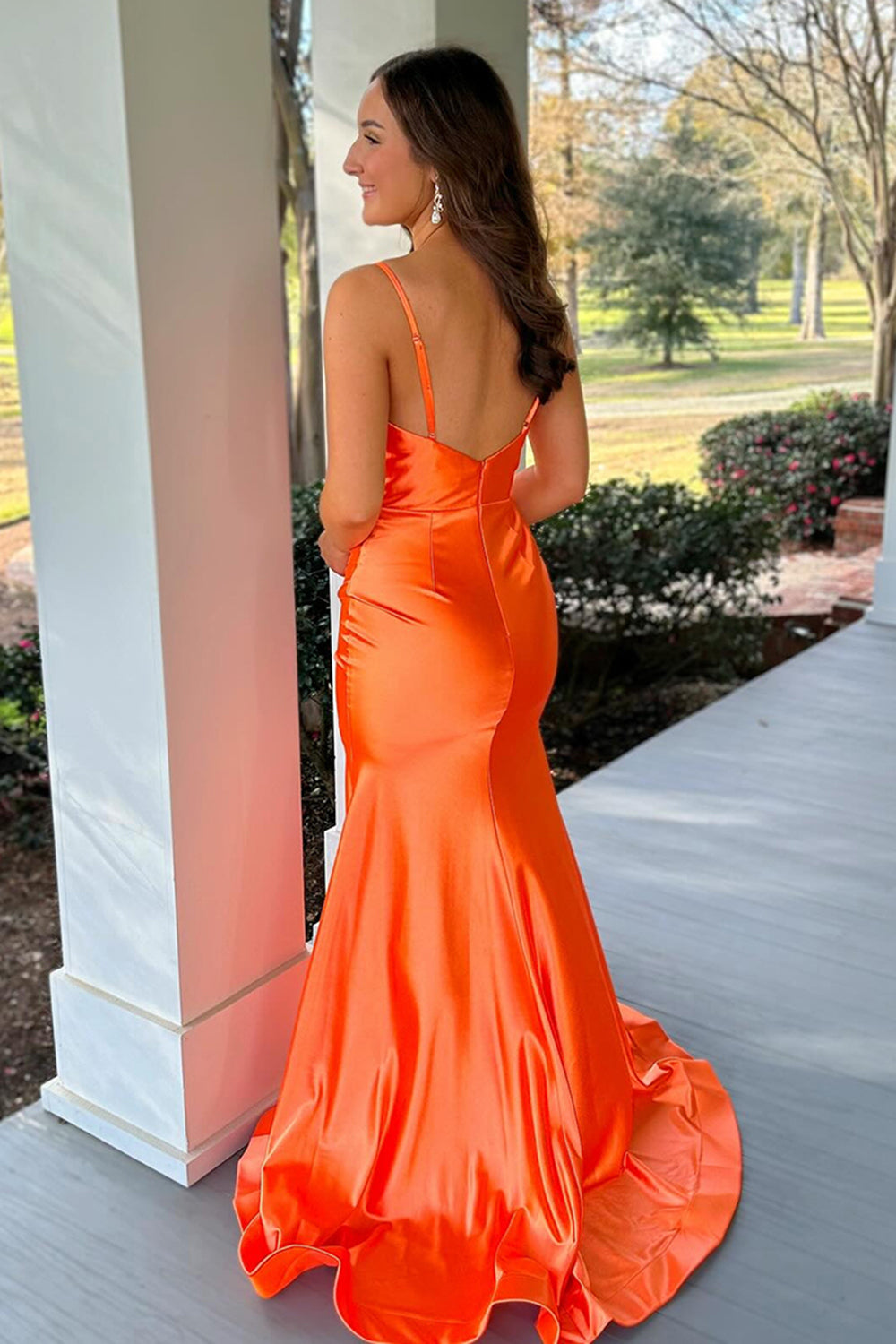 Dreamyannie Orange Prom Dress Mermiad Ruched Satin Formal Dress