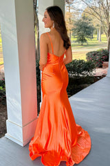 Dreamyannie Orange Prom Dress Mermiad Ruched Satin Formal Dress