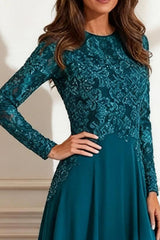 Dreamyannie Peacock Blue A Line Floor Length Mother Of The Bride Dress With Lace