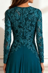 Dreamyannie Peacock Blue A Line Floor Length Mother Of The Bride Dress With Lace