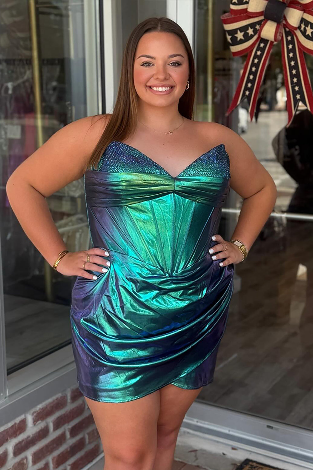 Dreamyannie Peacock Green Homecoming Dresses Metallic Beaded Corset Short Tight Cocktail Dresses