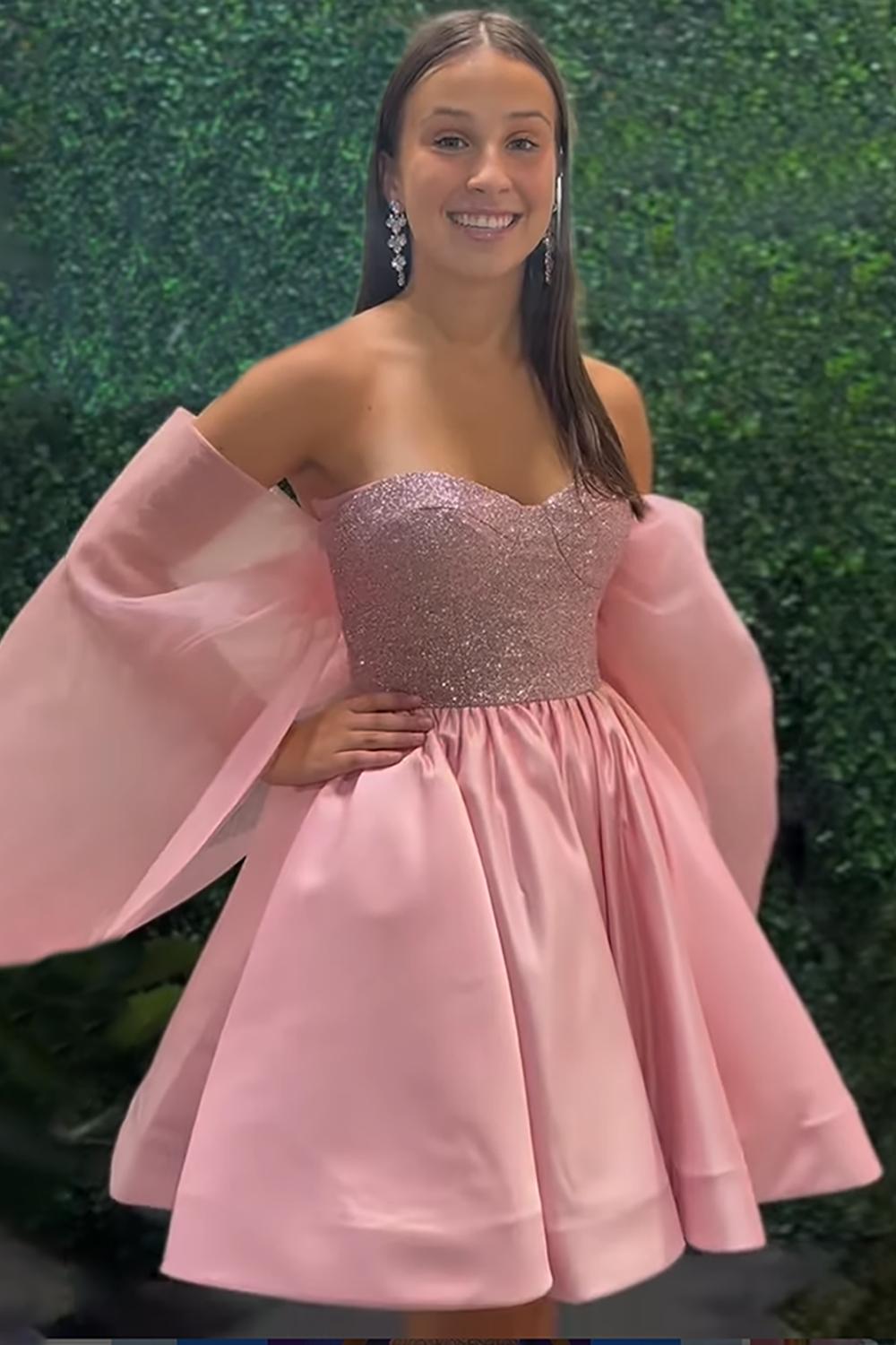 Dreamyannie Pink A Line Homecoming Dresses Short Cocktail Dresses With Sequins