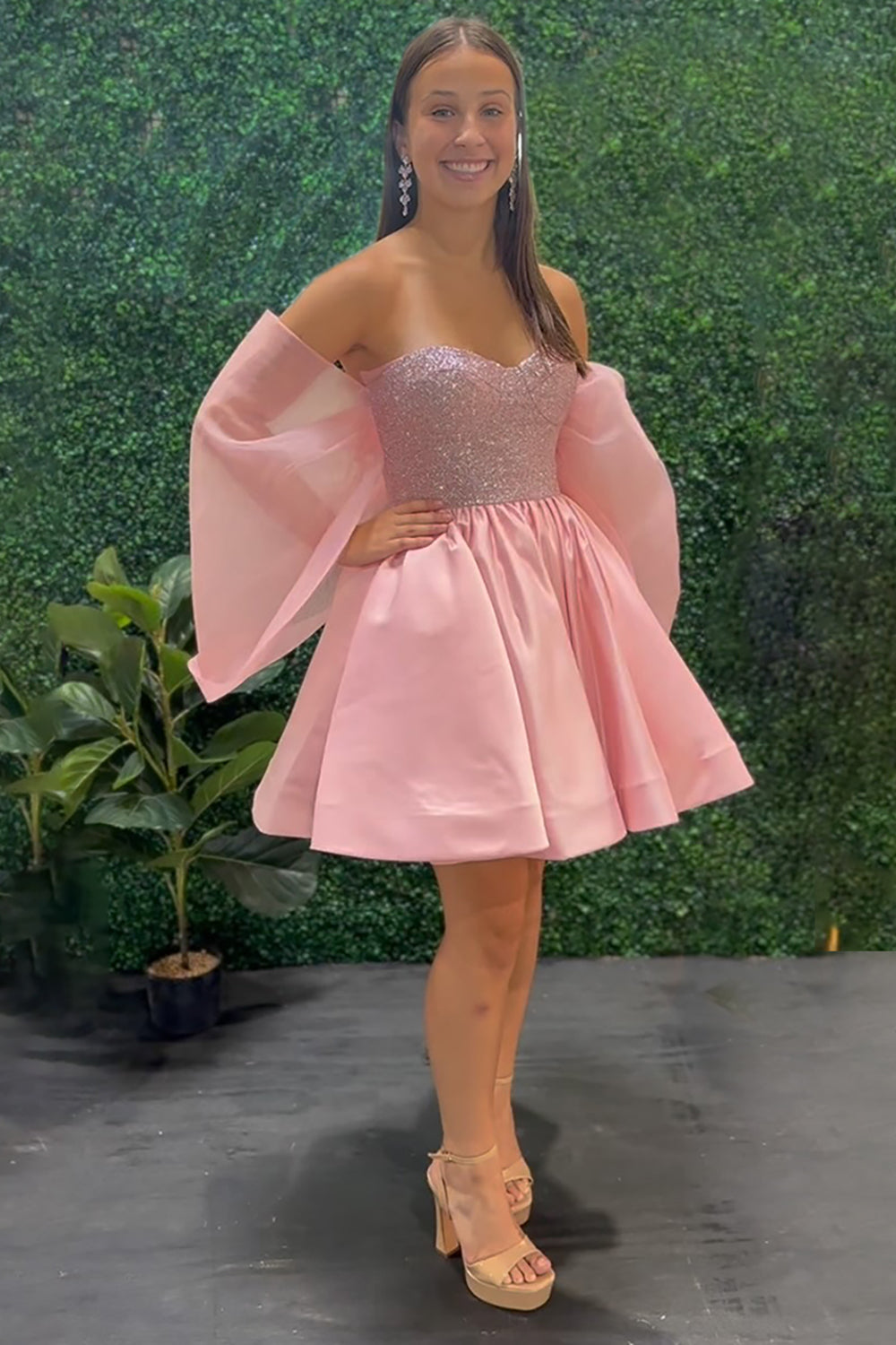 Dreamyannie Pink A Line Homecoming Dresses Short Cocktail Dresses With Sequins