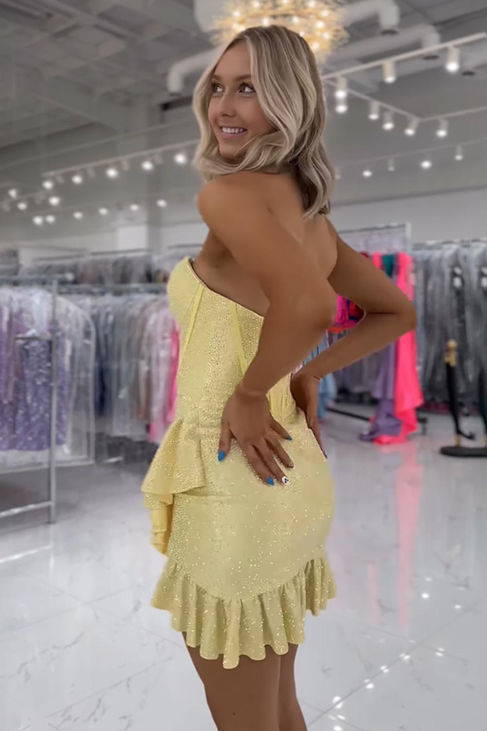 Dreamyannie Pink Beaded Homecoming Dresses Corset Ruffled Short Tight Cocktail Dresses