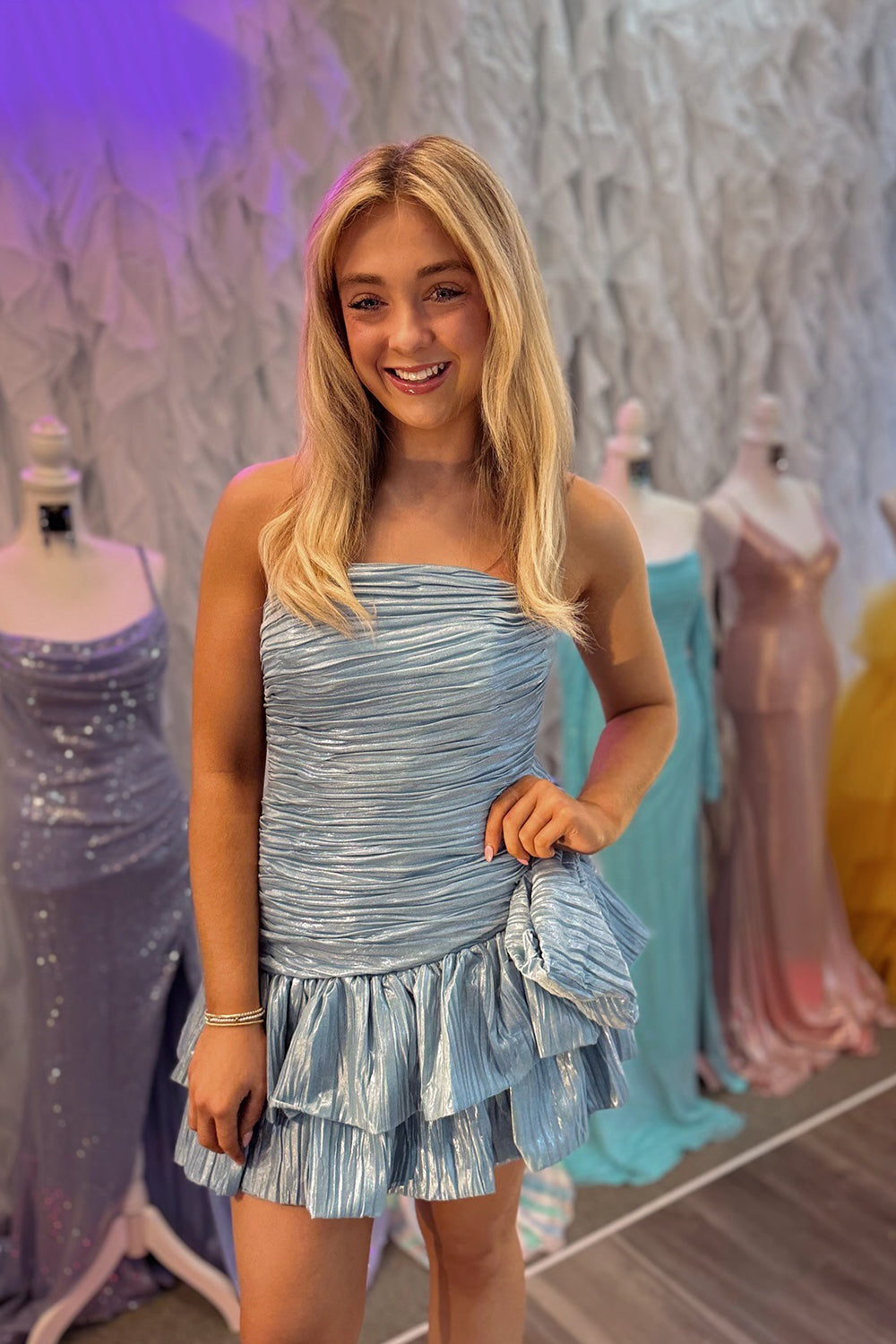 Dreamyannie Pink Pleated A Line Homecoming Dresses Short Cocktail Dresses With Bow