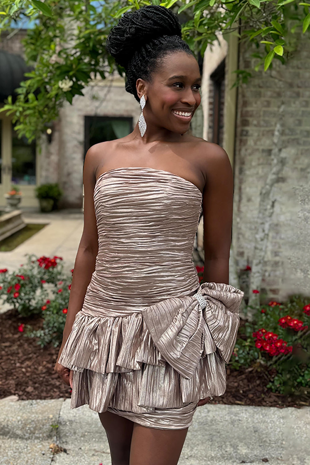 Dreamyannie Pink Pleated A Line Homecoming Dresses Short Cocktail Dresses With Bow