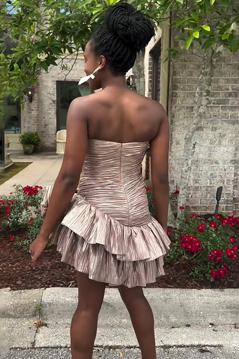 Dreamyannie Pink Pleated A Line Homecoming Dresses Short Cocktail Dresses With Bow