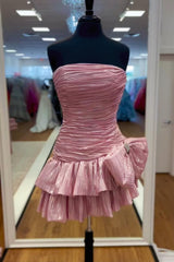 Dreamyannie Pink Pleated A Line Homecoming Dresses Short Cocktail Dresses With Bow