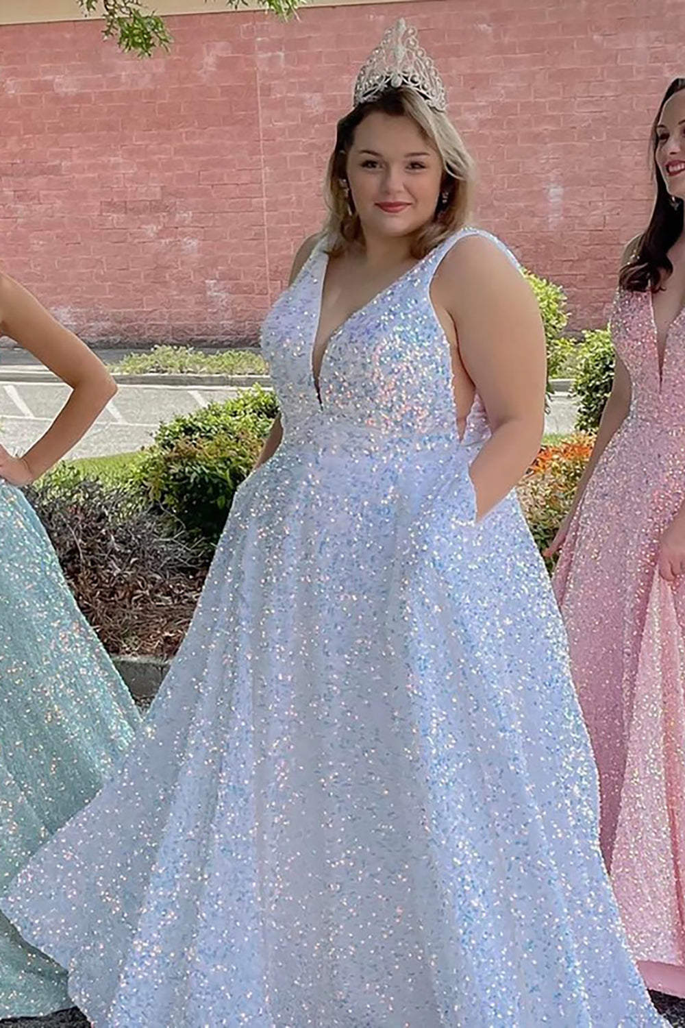 Dreamyannie Pink Prom Dress A-Line V-Neck Long Formal Dress