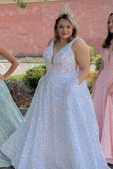 Dreamyannie Pink Prom Dress A-Line V-Neck Long Formal Dress