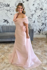Dreamyannie Pink Prom Dress Flowers Mermaid Asymmetrical Neck Long Formal Dress