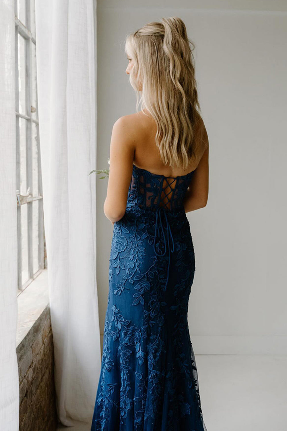 Dreamyannie Pink Prom Dress Sweetheart Corset Long Lace Formal Dress With Slit