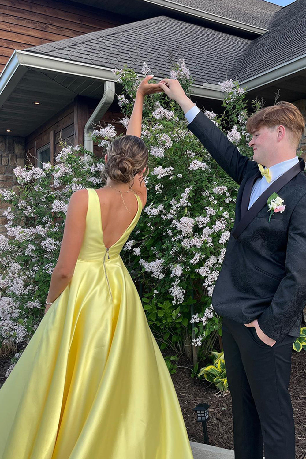 Dreamyannie Princess Yellow Prom Dress Satin A Line Long Formal Dress