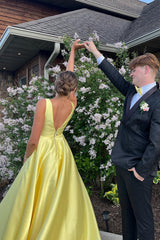 Dreamyannie Princess Yellow Prom Dress Satin A Line Long Formal Dress