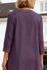 Dreamyannie Purple Chiffon Appliqued 3 Piece Mother Of The Bride Pant Suits With Jacket
