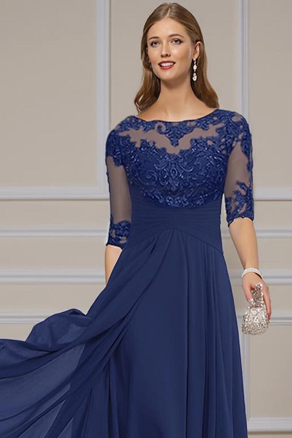 Dreamyannie Purple Chiffon Bateau Neck Ankle Length Mother Of The Bride Dress With Lace