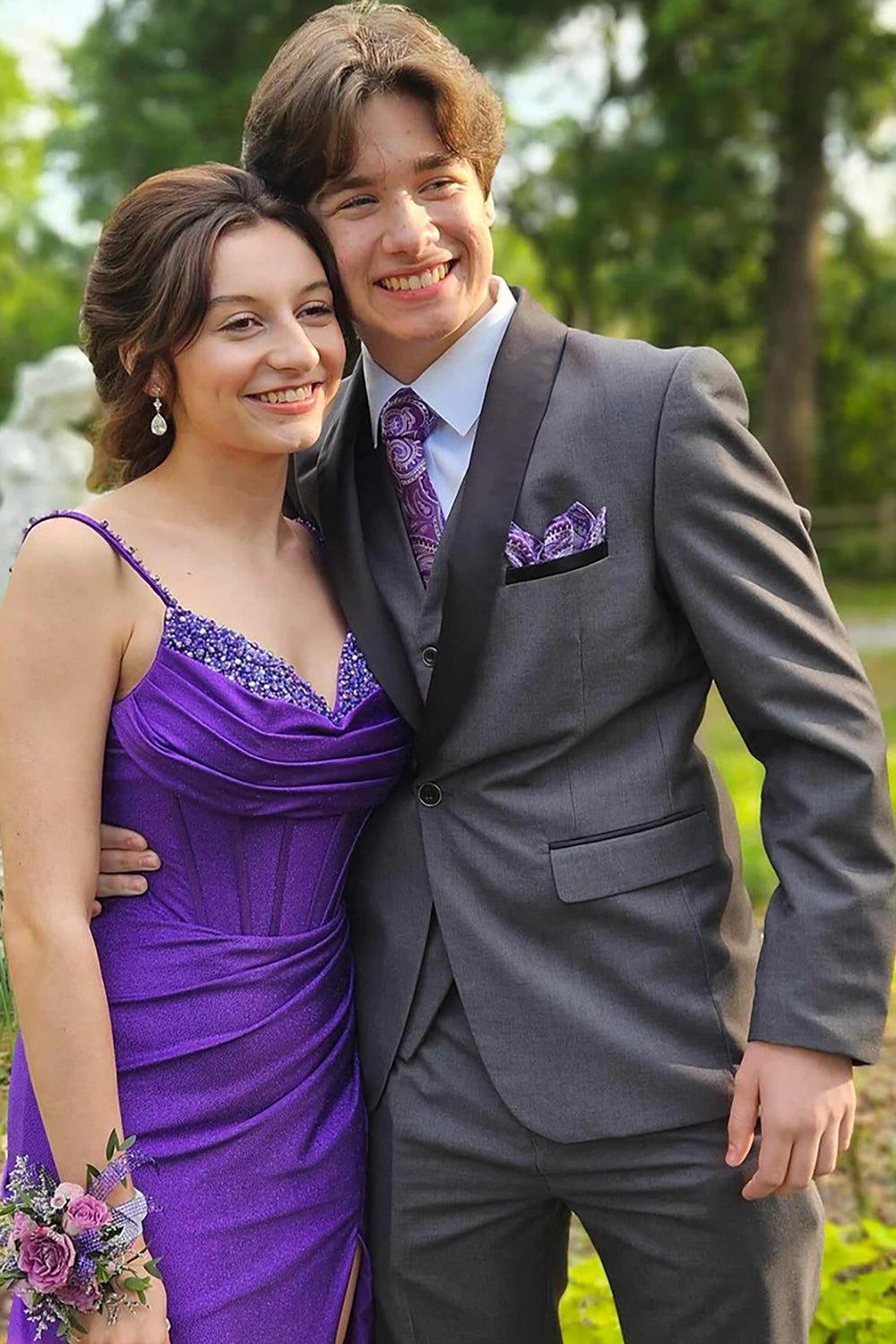 Dreamyannie Purple Prom Dress Corset Mermaid Formal Dress With Slit